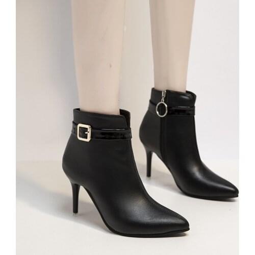 2020 Autumn winter Women Bare boots High Heels Dress Shoes Pointed Toe Boots Black Red Botas Mujer Thin Heels Pumps Woman Shoes