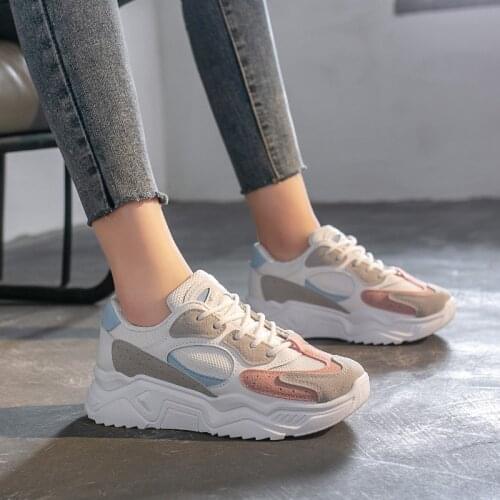 New sports shoes womens thick-soled old shoes thick-soled round toe breathable casual womens vulcanized shoes Zapatos de mujer