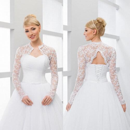 GOHYPDUG New Long Sleeve V Backless Bridal Wedding Lace Jacket Bolero Shawl Wraps White Ivory Custom Size Jackets S M L XL XXL