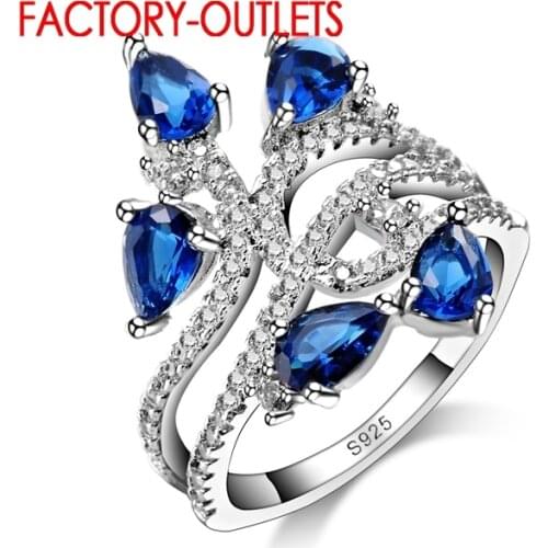 Newnest Charm Ring 925 Blue Cubic Zircon Elegant Wedding Engagement Rings For Women Band Jewerly