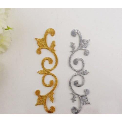 100 Pieces/Lot Iron On Flower Gold Silver Embroidered Flower Appliques Cosplay Costumes Trims Embroidery Patches 10.8*2.9cm