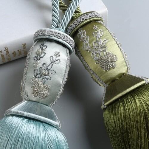 2Pcs Luxury Embroidery Curtain Tiebacks Tassel Brush Fringe Straps Hanging Bind Ropes Buckle Curtain Accessories Villa Decor