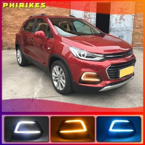 2PCS LED Daytime Running Light For Chevrolet Trax 2017 2018 Yellow Turn Signal Function 12V Car DRL Fog Lamp Decoration