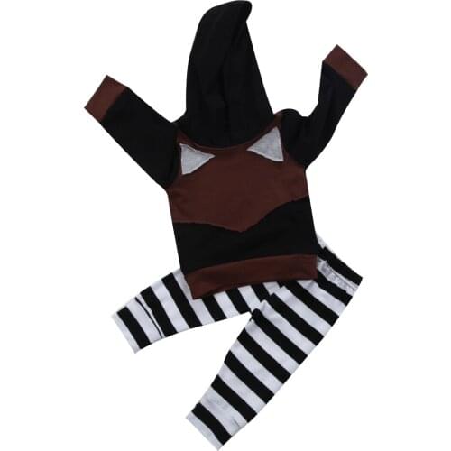 2017 Babies Casual Striped Hooded Clothing Set Infant Newborn Baby Kids Boys Girls Clothes Hoodie Top Long Pant Outfit Set