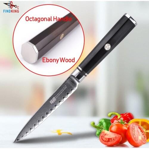 2018 best Professional 5 inch Utility Knife Ebony Wood Octagonal Handle Ladder Pattern 67 Layers Damascus Steel kitchen knives
