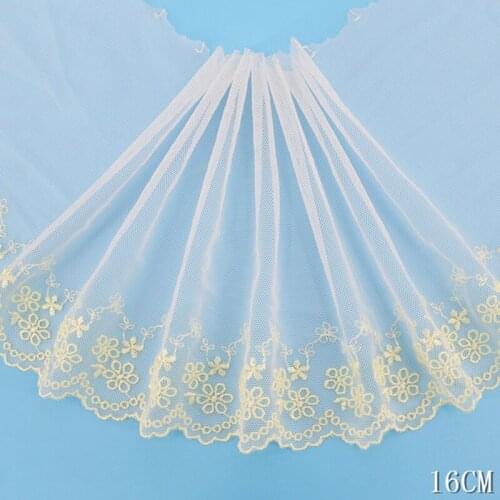 30Yards 16cm Width Mesh Tulle Embroidery Applique Lace Fabric Ribbon Clothing Flower Trim Sewing Dolls Dress Bra Underwear