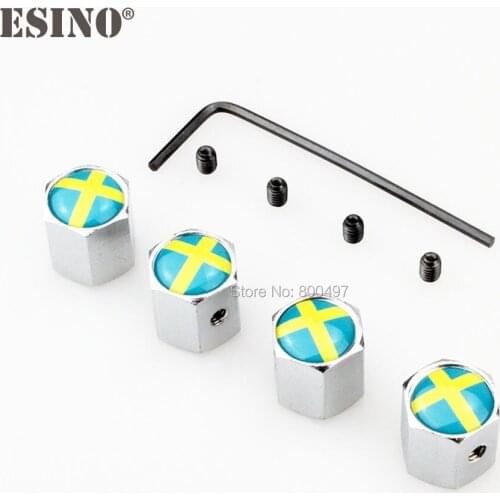 4 x Car Styling Sweden National Flag Anti-theft Stainless Wheel Tire Valve Stems Caps Car Wheel Tire Stem Air Valve Caps