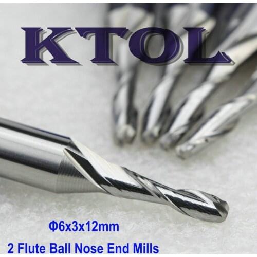 5pc 6*3*12mm 2 Flute CNC Milling Cutter Tools Ball Nose Router Bits for Wood Set 3D Spiral Solid Carbide End Mill Engraving Bit