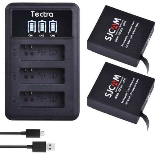 Tectra 1000mAh 3.8V Original SJCAM SJ7 Star Battery+ LED 3-Slot USB Charger for SJCAM SJ7 Sports DV Camera Action Sports Camera