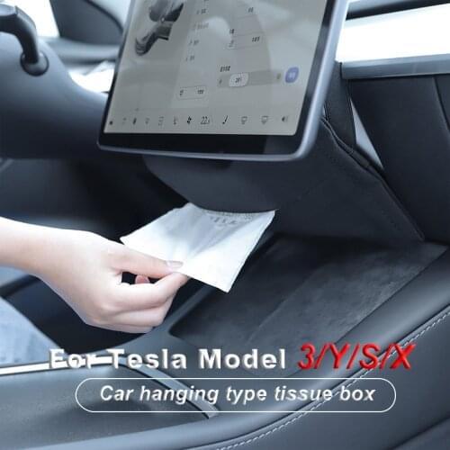 Car Tissue Box Car Sun Visor Hanging Type Turned Fur Hidden Tissue Box for Tesla Model 3 Y S X Auto Interior Storage Decoration