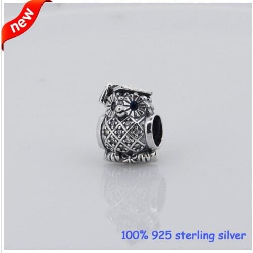 Fits Pandora Bracelets Owl Silver Beads With Cubic Zirconia New 100% 925 Sterling Silver Charms DIY Jewelry Wholesale