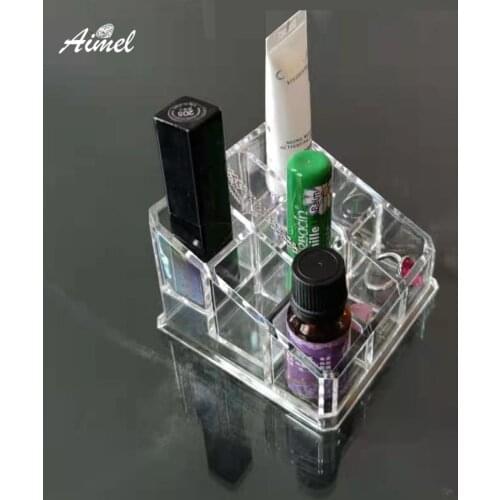 9 Grids Lipstick Storage Case Clear Trapezoid Cosmetic Display Box Store Desk Lipstick Cosmetic Organizer Stand Ring Pendant Box