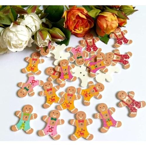 40PCs Cartoon character Decorative Buttons 2 Holes Wooden Buttons Fit Sewing DIY Scrapbooking Decoration for Craft Accessories