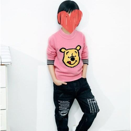 Autumn Childrens Clothing Disney Pooh Boys Grils Sweater Winter Tops Long Sleeve Knitted Kids Cartoon Bear Sweatshirt 3-16Y