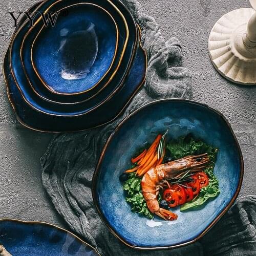 Ceramic Tableware Bowl Janpanese Style Creative Household Accessories Specialty Restaurant Irregular Soup Bowl Dinner Plate