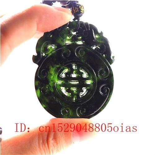Chinese Natural Black Green Jade Tiger Pendant Necklace Charm Jewelry Double-sided Hollow Carved Amulet Gifts for Her Men