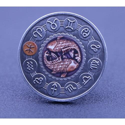 Beautiful Non-Magnetic Twelve Constellation Zodiac Silver Commemorative Coins Euro Astrology Pisces Elizabeth II Souvenir Gift