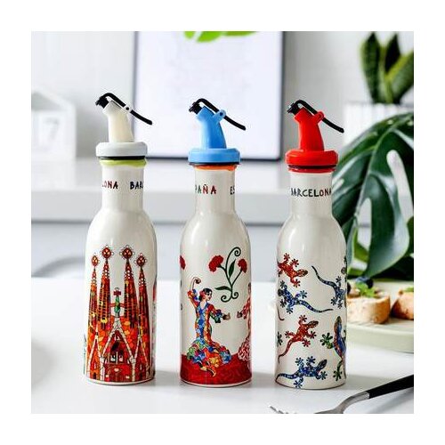 Creative Ceramic Leak-Proof Kitchen Vinegar Oil Olive Dispenser Bottle Soy Sauce Vinegar Seasoning Can Tank Kitchen Tool