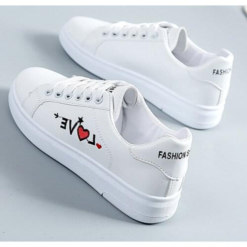 Women Sneakers Embroidered Vulcanized Shoes Women Pu leather Shoes Women Lace up White Casual Shoes zapatillas mujer NVX280