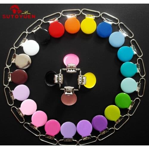 Sutoyuen 30pcs 1'' 25mm Round metal Baby Pacifier Holder Toy Dummy Clips Suspender Soother Plastic Insert Clips LEAD NICKLE Free