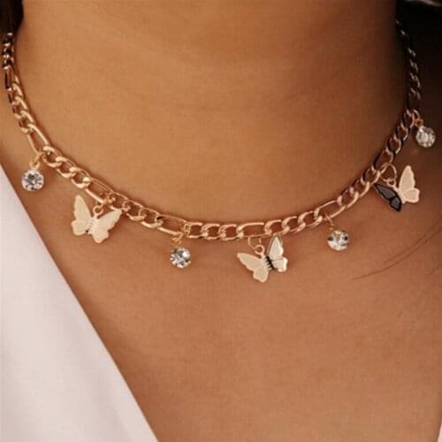 Hot sale in 2020 Butterfly Crystal Neck chain Women O-chain Chokers Necklaces Fashion Link Chain neck Chains for punk Party Gift