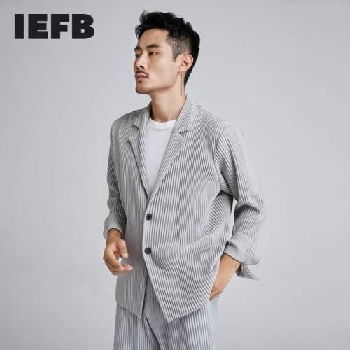 IEFB Japanese Streetwear Fahison Pleated Clothes Men 2021 Spring New Single Breast Elastic High Quality Blazer Suit Coat 9Y5471