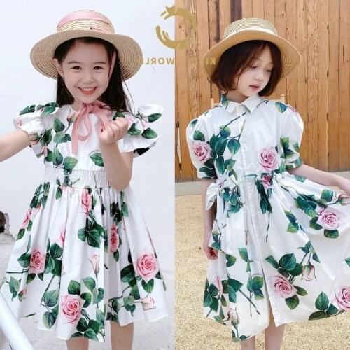 Fashion New Girl Summer Dress Fairy Rose Flowers Princess Birthday Dresses Baby Child Vestidos Clothes 2-8age