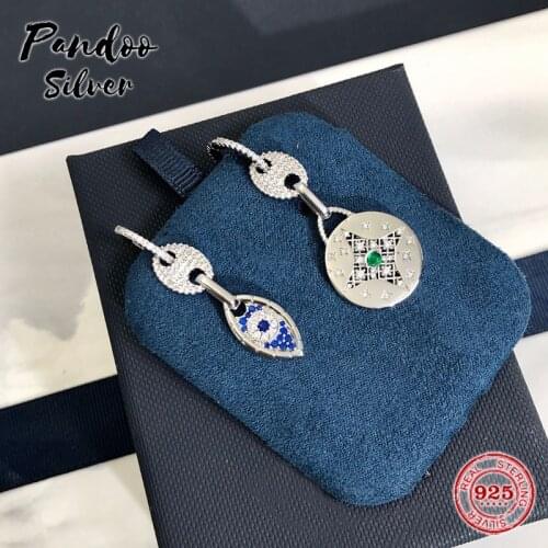 Fashion Charm Silver High Qulaity 1:1, Drop Earrings For Women Jewelry 2021 Female Trend Asymmetric Lucky Eye Earrings