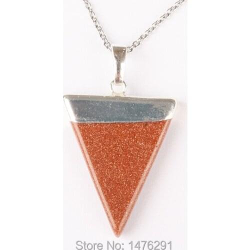 Fashion Jewelry Natural Stone Pendant Goldstone Triangle Silver plated Pendant 1PCS Free shipping