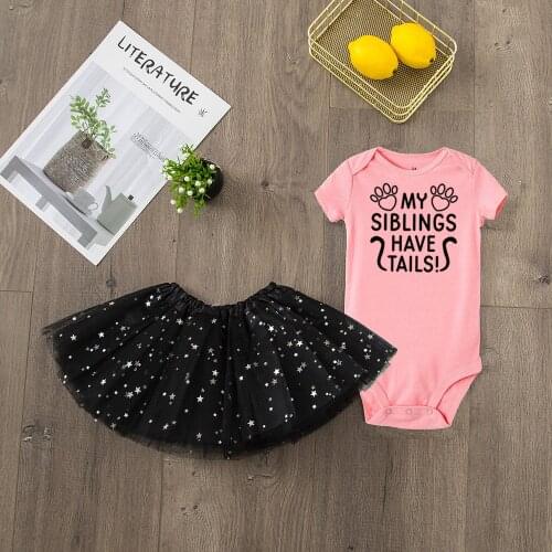 My Siblings Have Tails Funny Baby Girls2pcs Sets Romper + Tulle Tutu Skirt Soft Clothing Set Fashion Infant Outfit Suit