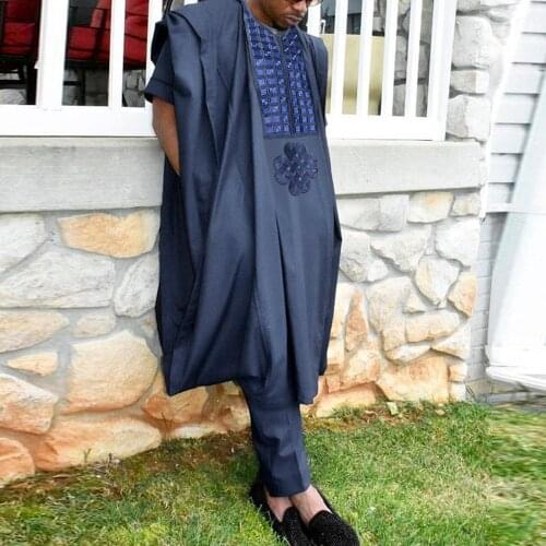 H&D no cap embroidery clothes men dashiki tops shirt pant 3 pieces set traditional african men formal attire 2020 robe africaine