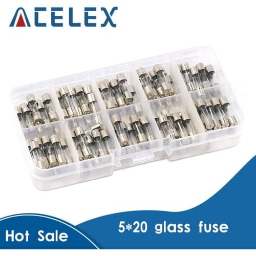 100Pcs Set 5x20mm Quick Blow Glass Tube Fuse Assorted Kits,Fast-blow Glass Fuses