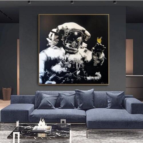 Astronaut and The Butterfly Galaxy Boat Wall Art Canvas Painting Nordic Posters and Prints Wall Pictures for Living Room Decor