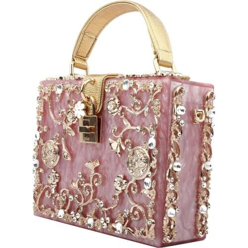New popular high-end box dress bag portable acrylic diamond small square handbag women shoulder bag 01-SB-xzyklx