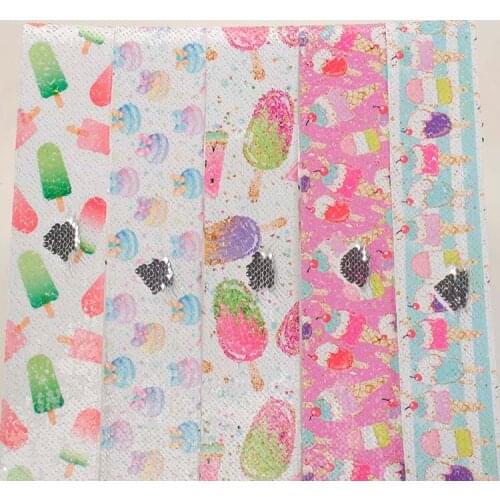 NEW 2 yards 3" 75mm Ice cream reversible sequin ribbon printed