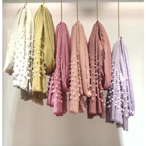 2019 New Autumn Cotton Plain Scarves Shawl Muslim Long Pompon Solid Color Fringe Wrap Scarf Hijab Muffler 3 Color Free Shipping