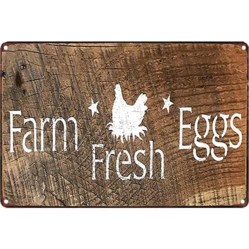 Original Retro Design Imitation Wooden Board Farm Fresh Eggs Tin Metal Signs Wall Art|Thick Tinplate Wall Decoration for Kitchen
