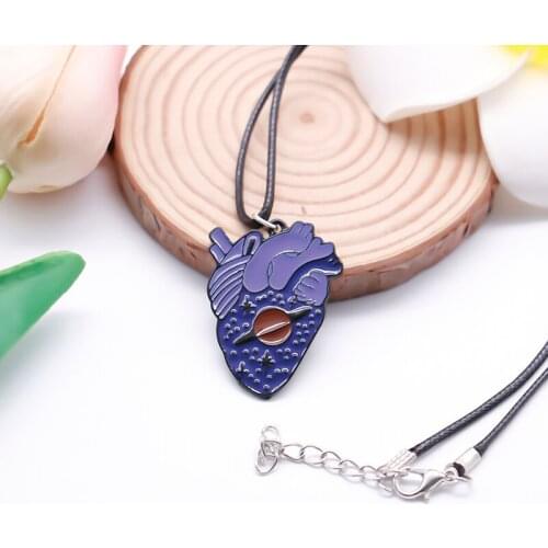 Necklace - Metal Art Cartoon Heart Switch Purple Heart Heart And Rose Alloy Enamel Pendant Heart Shape Fashion Accessories