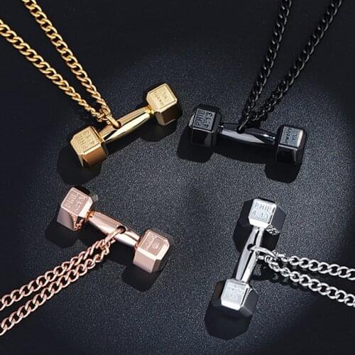 Necklace Fitness Barbell hip hop necklace brother men hanging male stainless steel hip hop domineering sport pendant necklace