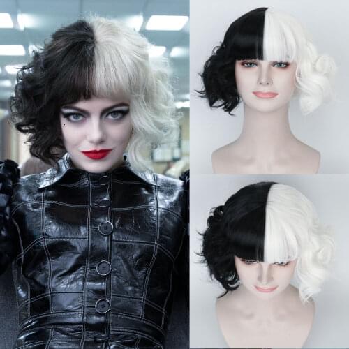 Cruella Short Wave Black and White Hair Movie Halloween Party Cosplay Wig