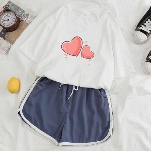 Pajama Shorts and Top for Women Sleepwear for Women Shorts Set Pink Heart Print Kawaii Two Piece Set Sleepwear Nightgown Fashion