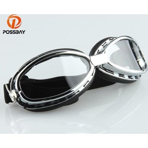 POSSBAY Pilot Cruiser Goggles Motorcycle Ski Goggles Clear Lens Vintage Pilot Glasses Sports Eyewear for Cafe Racer Bike