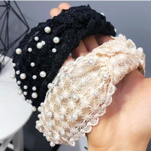 High End Making Headband for Ladies Elegant Headdress Solid Lace Pearls Knot Hairband Women Hair Accessories Adults Headbands
