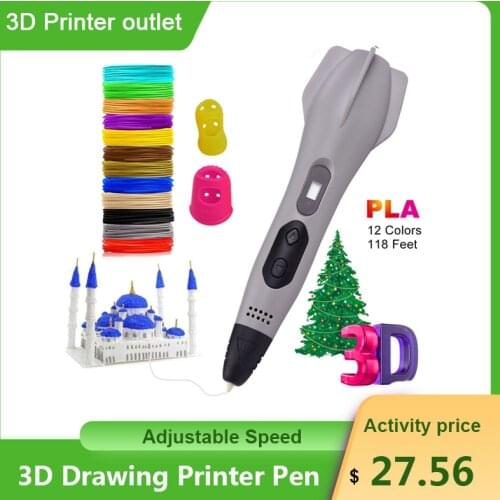 Professional 3D Drawing Printer Pen LCD Screen Non-Clogging Controllable Extruding Speed & Temperature Auto-sleep Perfect Gift