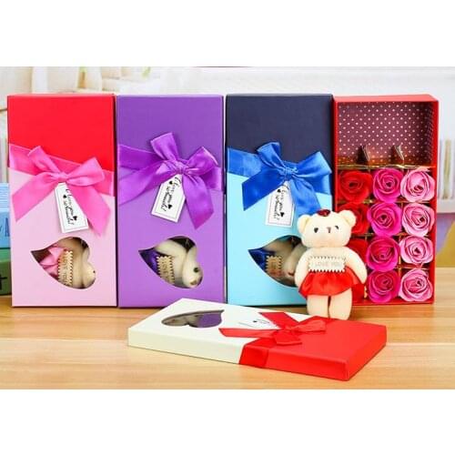 Romantic Gift Set Bath Rose Flower Soap With Floral Scent & Cute Teddy Bear Special Present Valentines Day Wedding Party favors