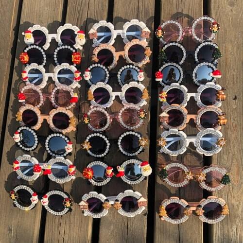 ZAOLIHU Christmas Kids Sunglasses 2-12 Years Cartoon Designer Shades Round Diamond Baby Eyewear Cute Pearl Summer Sun Glasses