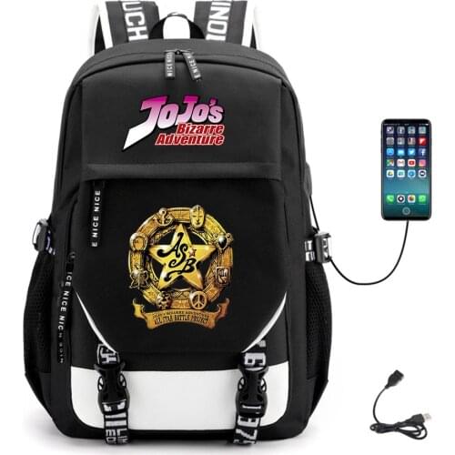 Anime JoJos Bizarre Adventure USB Backpack Travel Fabric Canvas Unisex Schoolbag Teenger Packsack High Quality Laptop Bag