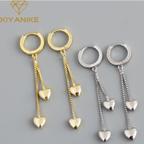 XIYANIKE 925 Sterling Silver 2021 Double Heart-shaped Tassel Hoop Earrings For Female Fashion Trend Cute Mujer Collares Party