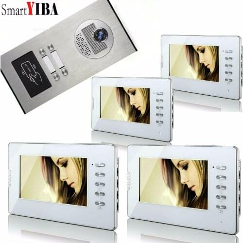 SmartYIBA White 7 Inches Color Wired Video Doorbell Door Chime,Rainproof Door Phone For 4 Units Villa Apartment Intercom