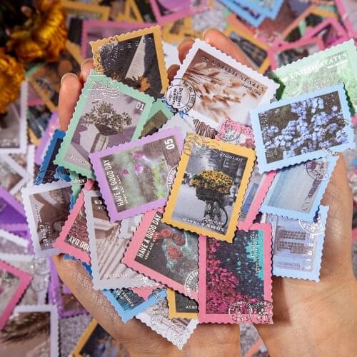 50pcs/bag Spring Postman Series Vintage Gilded Sticker DIY Craft Retro Flowers Stamp Stickers Flakes Stationary Scrapbooking